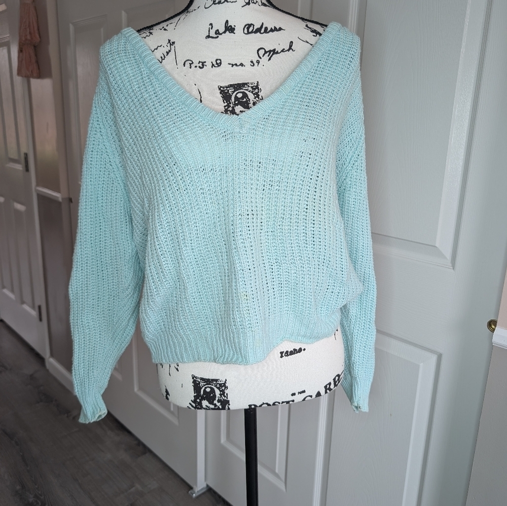 Vintage Shenanagins Light Blue V-Neck Women's Sweater